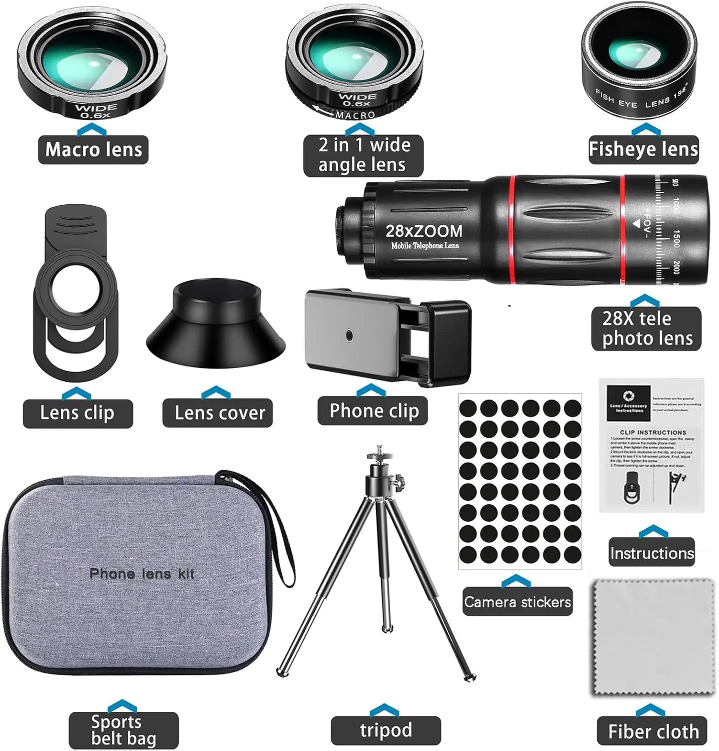 BNIFI Phone Camera Lens Kit Upgraded Version Telephoto 28X Wide Angle 0.6X Macro 20X Fisheye 198° - 71KgiOxlbLL._AC_SL1500_
